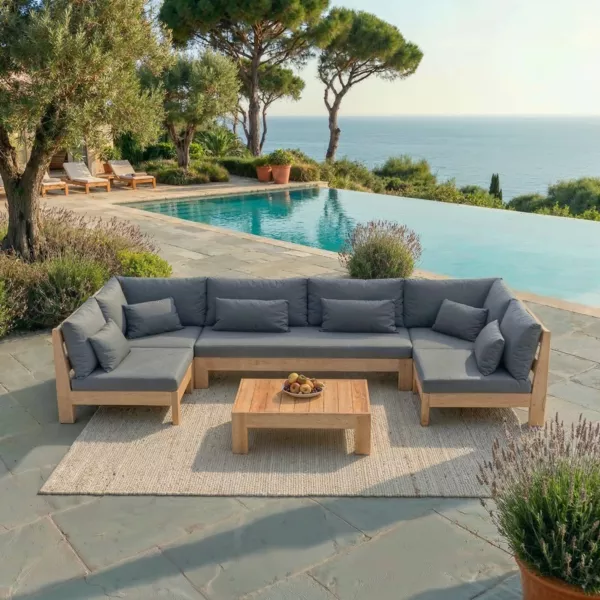 Salotto da giardino angolare in legno di acacia 7 posti 6 pezzi Born�o Grigio antracite