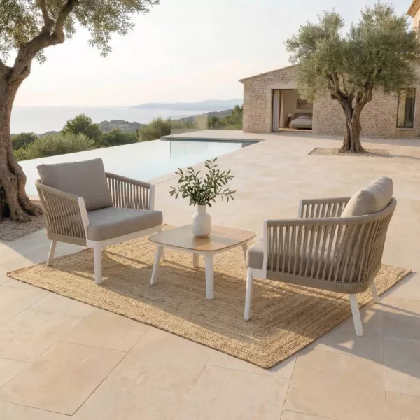 Salon de jardin en aluminium 2 places 3 pcs Amalfi Blanc et taupe