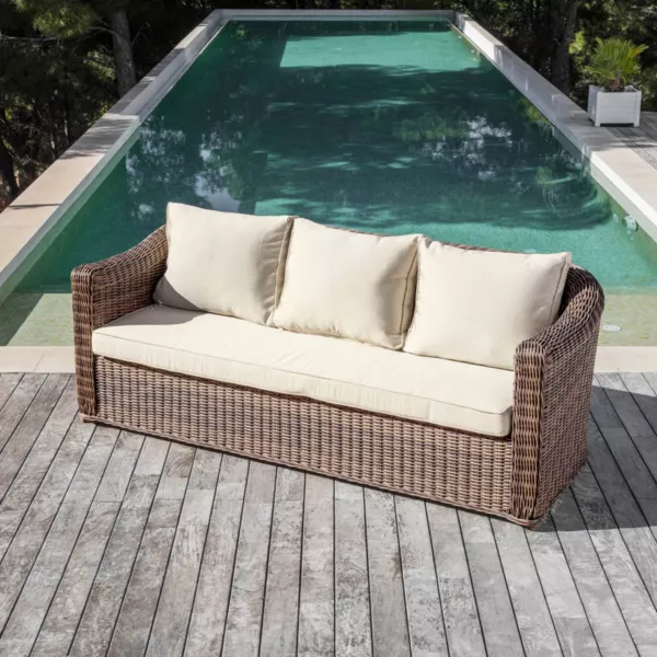 Gartensofa 3-Sitzer geflochtenes Polyrattan Calvi Sepiabraun und Beige