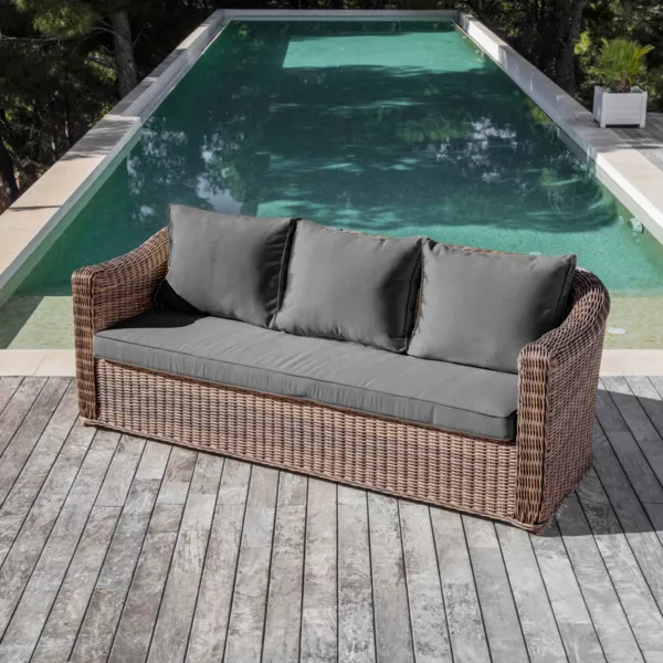 Canap� de jardin en r�sine tress�e 3 places Calvi S�pia et gris fonc�