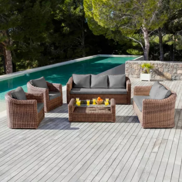 Lounge-Set geflochtenes Polyrattan 7 Pl�tze 5 tlg Calvi Sepia und Dunkelgrau