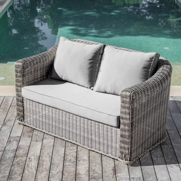 Canap� de jardin en r�sine tress�e 2 places Calvi Gris clair