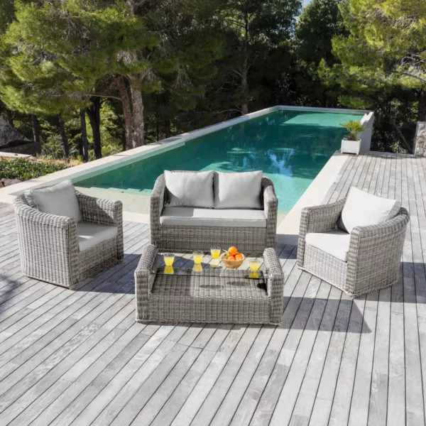 Conjunto de jard�n de resina trenzada 4 plazas 4 pzas Calvi Gris y gris claro