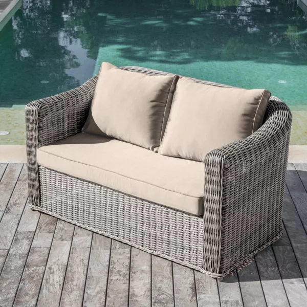 Divano da giardino in resina intrecciata 2 posti Calvi Grigio e tortora