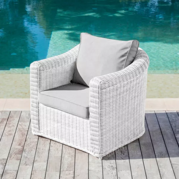 Gartensessel geflochtenes Polyrattan Calvi WeiÃŸ und Hellgrau ref mod