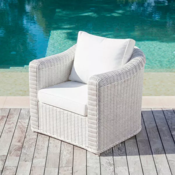 Sill�n de jard�n de resina trenzada Calvi Blanco