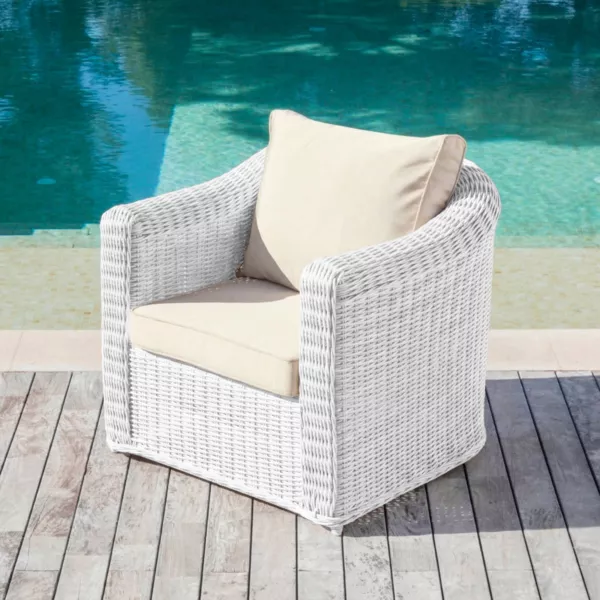 Sill�n de jard�n de resina trenzada Calvi Blanco y topo