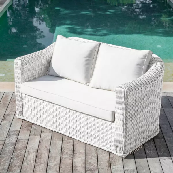 Divano da giardino in resina intrecciata 2 posti Calvi Bianco