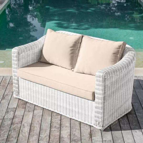Gartensofa 2-Sitzer geflochtenes Polyrattan Calvi Wei� und Taupe
