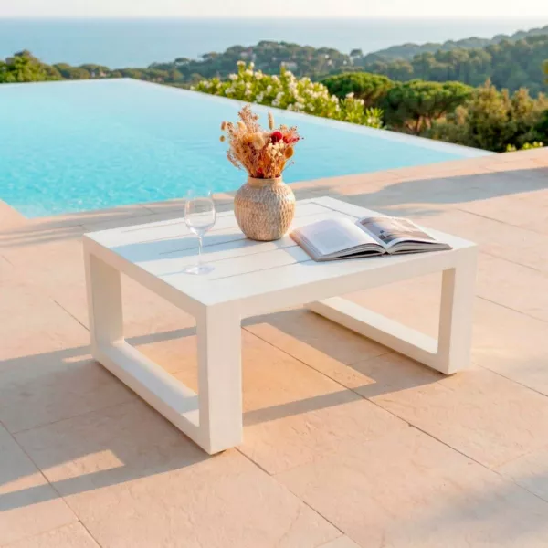 Mesa baja de jard�n rectangular de aluminio (94 x 72 cm) Elba Blanco