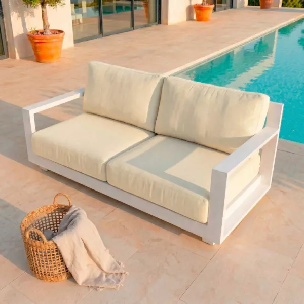 2-Sitzer Gartensofa aus Aluminium Elba Wei� und Beige