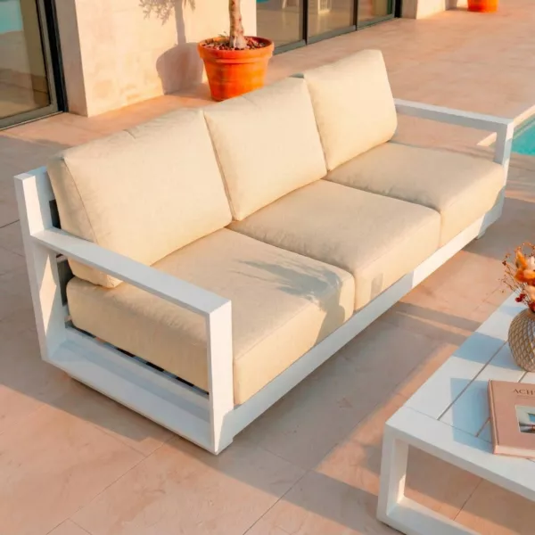 3-Sitzer Gartensofa aus Aluminium Elba Wei� und Beige