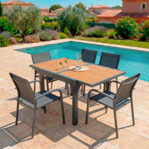 Tavolo da giardino allungabile 8 posti Alluminio effetto legno Murano (180 x 90 cm)Grigio antracite