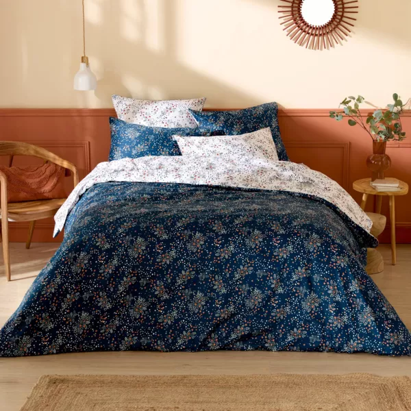 Copripiumino in raso di cotone (280 x 240 cm) Lilou Blu navy