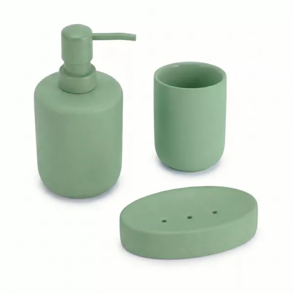Set bicchiere, portasapone e distributore in gr�s Timeless Azzurro