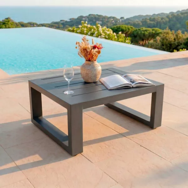 Table basse de jardin rectangulaire en alumininum (94 x 72 cm) Elba Gris anthracite