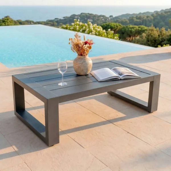 Table basse de jardin rectangulaire en alumininum (120 x 72 cm) Elba Gris anthracite