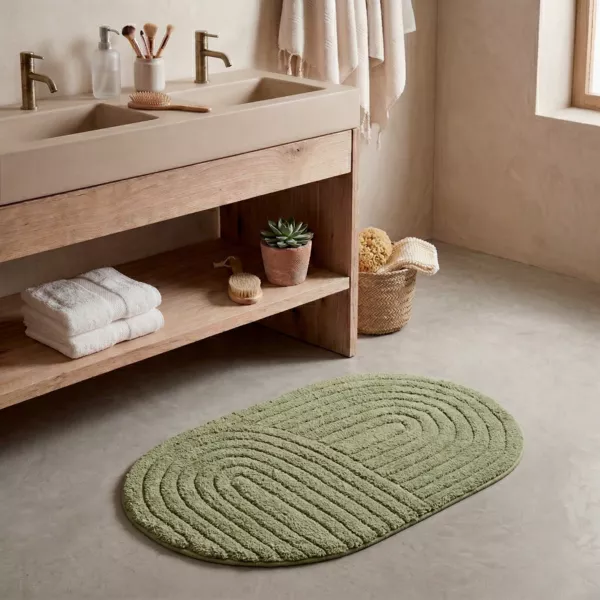 Alfombra de ba�o ovalada de algod�n tuftado (50 x 80 cm) Boho-chic Verde oliva