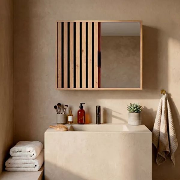 Mueble alto de ba�o de madera con 2 estantes (46 x 60 cm) Karma Natural