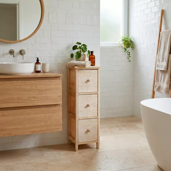 Peque�o mueble de almacenamiento con 3 cajones de madera de paulownia (77 x 25 cm) Esteban Blanco