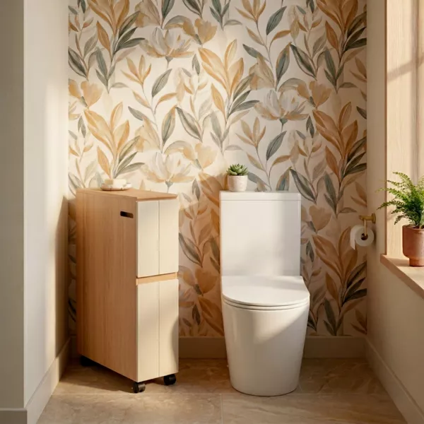 Mobile porta rotoli carta igienica multifunzione con 2 cassetti e ruote Rivoli Naturale