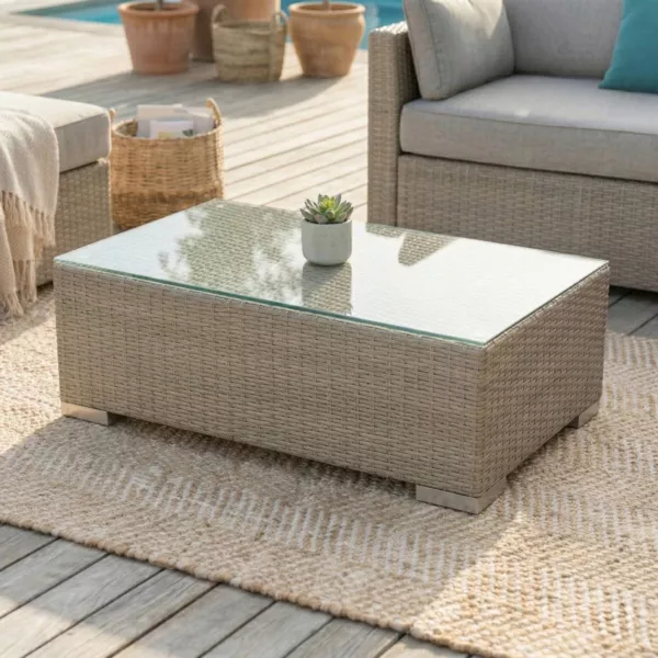 Table basse de jardin rectangulaire en r�sine tress�e Palma Gris