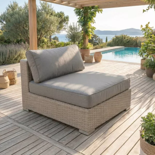 Loungesessel ohne Armlehnen geflochtenes Polyrattan Palma Grau und Anthrazitgrau
