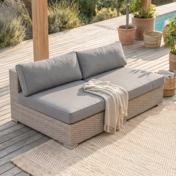 Divano da giardino in resina intrecciata 2 posti Palma Grigio e antracite