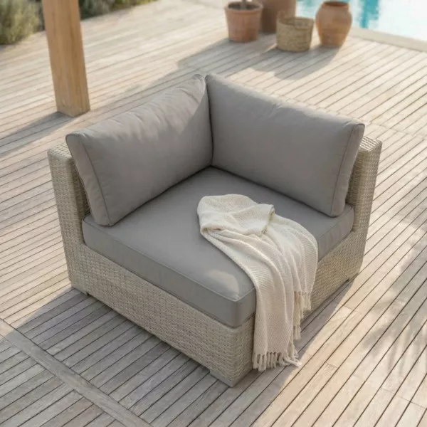 Sill�n esquinero de jard�n de resina trenzada Palma Gris y antracita