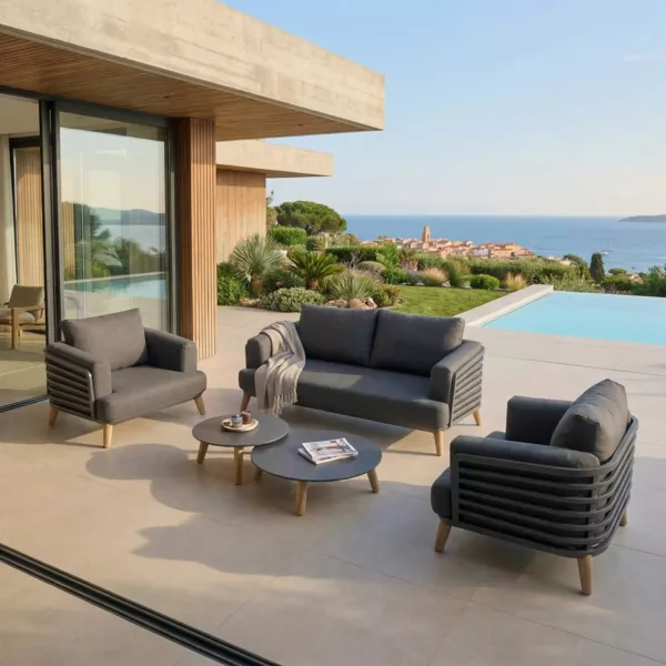 Salotto da giardino alluminio 4 posti 5 pezzi Monte Carlo Grigio antracite