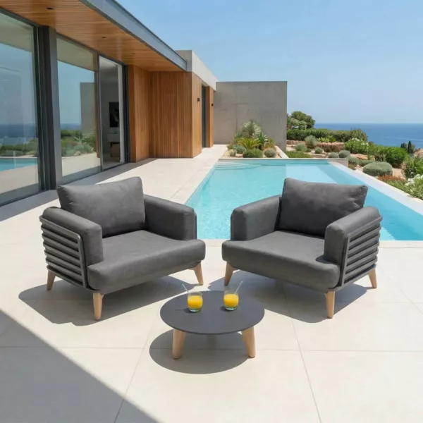 Salotto da giardino alluminio 2 posti 3 pezzi Monte Carlo Grigio antracite
