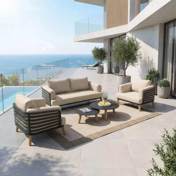 Salon de jardin aluminium 4 places 5 pcs Monte Carlo Gris anthracite et beige