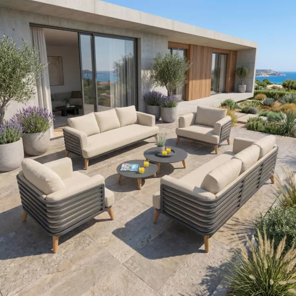 Salon de jardin aluminium 8 places 6 pcs Monte Carlo Gris anthracite et beige