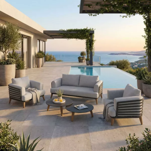 Salotto da giardino alluminio 4 posti 5 pezzi Monte Carlo Grigio antracite e grigio chiaro