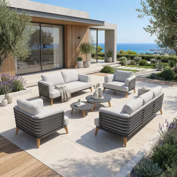 Salon de jardin aluminium 7 places 6 pcs Monte Carlo Gris anthracite et gris clair
