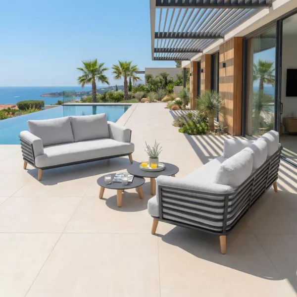 Salon de jardin aluminium 5 places 4 pcs Monte Carlo Gris anthracite et gris clair