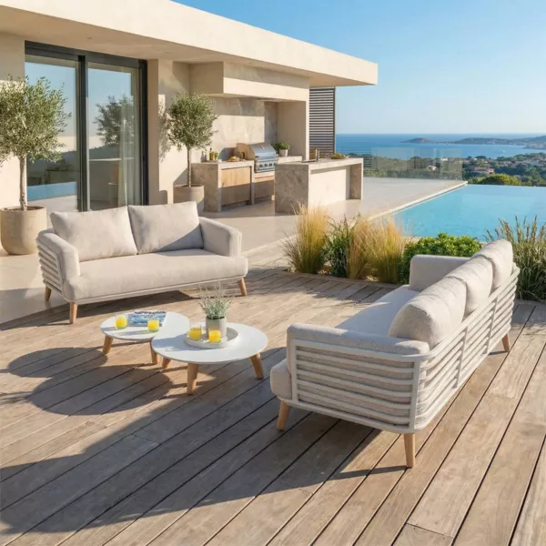 Salotto da giardino alluminio 5 posti 4 pezzi Monte Carlo Bianco e tortora