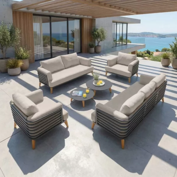Tuinset van aluminium 7 zitplaatsen 6-delig Monte Carlo Antracietgrijs en taupe