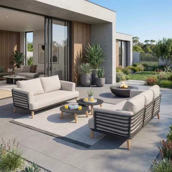 Salon de jardin aluminium 5 places 4 pcs Monte Carlo Gris anthracite et taupe