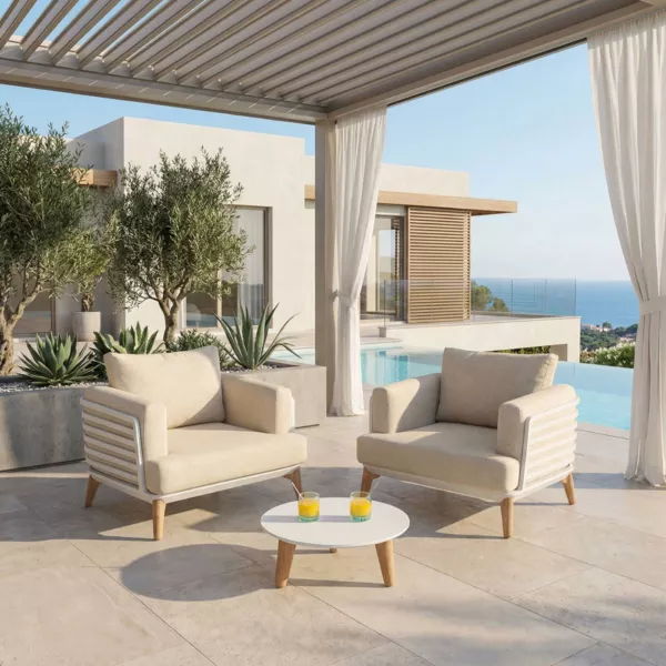 Salon de jardin aluminium 2 places 3 pcs Monte Carlo Blanc et beige