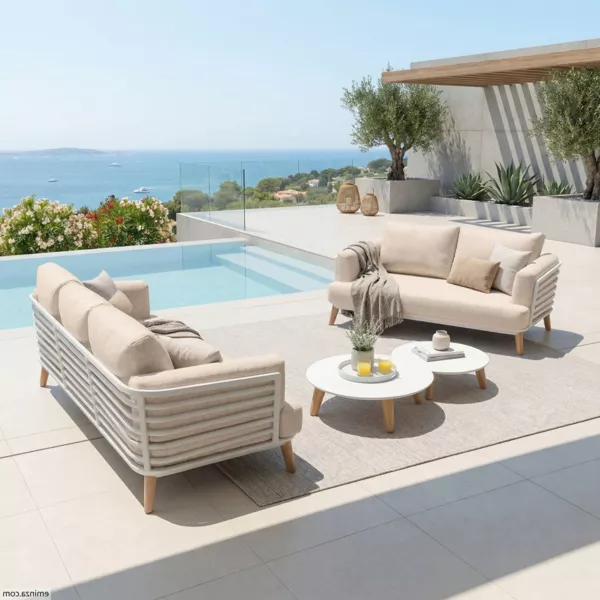 Salotto da giardino alluminio 5 posti 4 pezzi Monte Carlo Bianco e beige