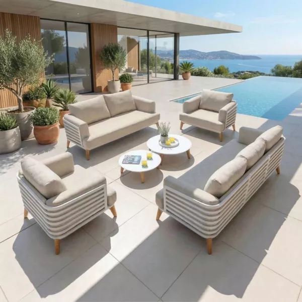 Tuinset van aluminium 7 zitplaatsen 6-delig Monte Carlo Wit en taupe