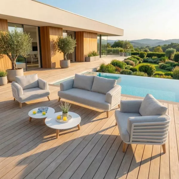 Lounge-Set Aluminium 4 Pl�tze 5tlg Monte Carlo Wei� und Hellgrau