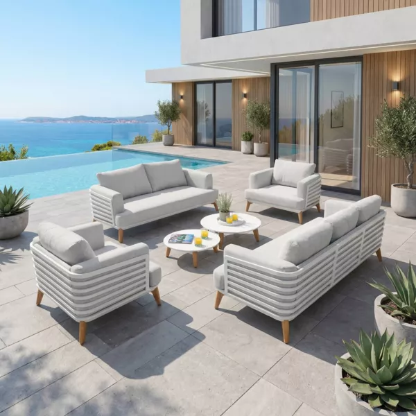 Lounge-Set Aluminium 7 Pl�tze 6tlg Monte Carlo Wei� und Hellgrau