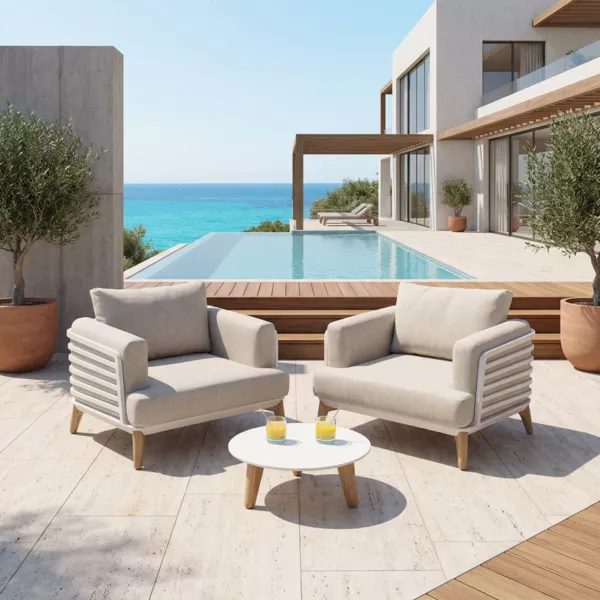 Salon de jardin aluminium 2 places 3 pcs Monte Carlo Blanc et taupe
