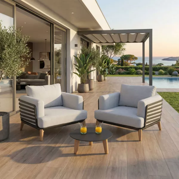 Salon de jardin aluminium 2 places 3 pcs Monte Carlo Gris anthracite et gris clair
