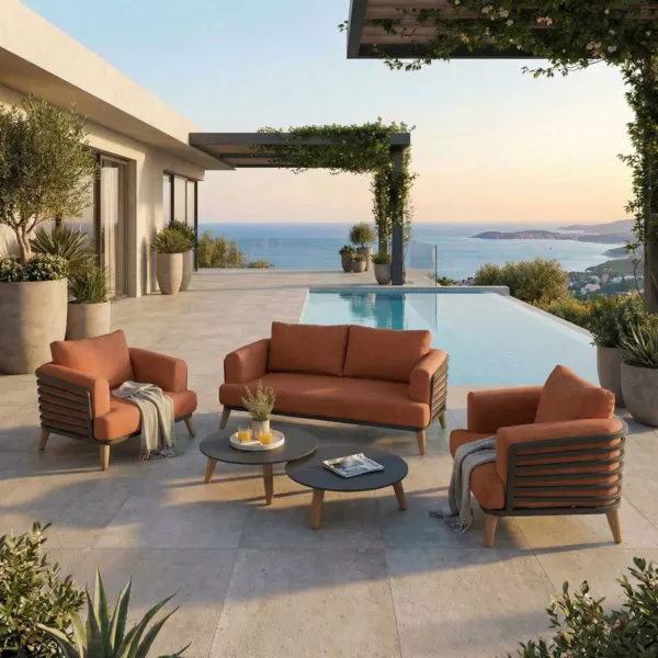 Salon de jardin aluminium 4 places 5 pcs Monte Carlo Gris anthracite et terracotta