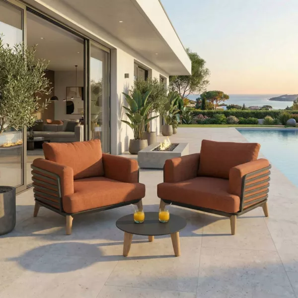 Tuinset aluminium 2 plaatsen 3 delen Monte Carlo Antraciet grijs en terracotta