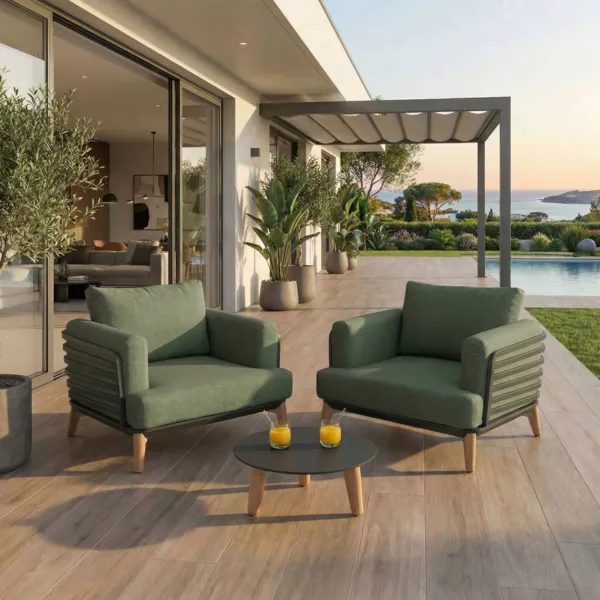 Set da giardino in alluminio 2 posti 3 pezzi Monte Carlo Grigio antracite e verde rosmarino