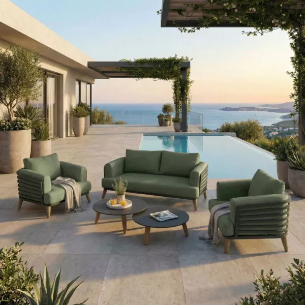 Salon de jardin aluminium 4 places 5 pcs Monte Carlo Gris anthracite et vert romarin